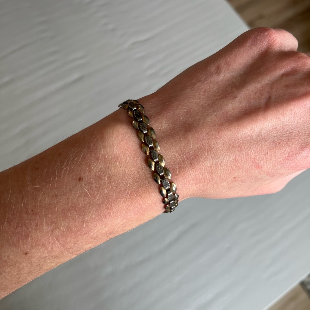 Vintage Mid-Century Silver & Brass Tone Link Bracelet Two Tone